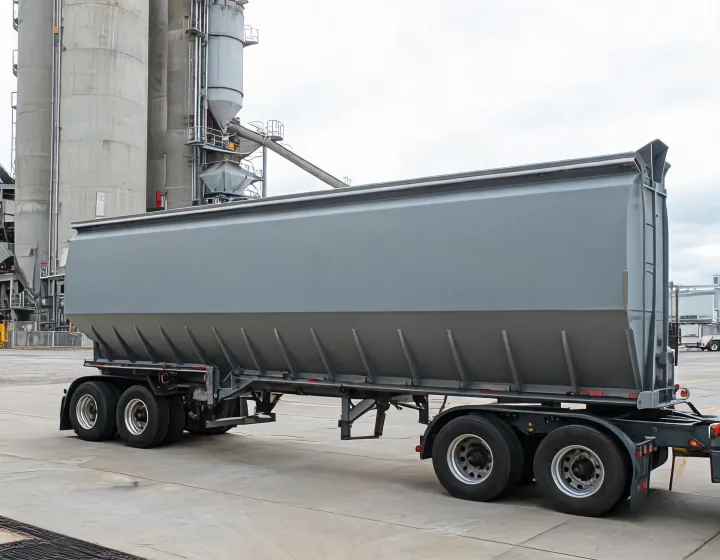Bulk cargo semi-trailer at an industrial loading terminal